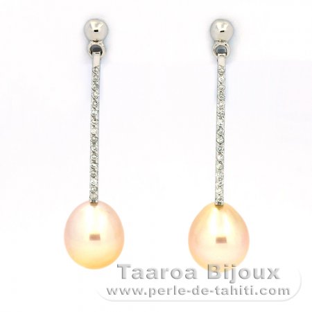 Rhodiated Sterling Silver Earrings and 2 Australian Pearls Semi-Baroque BC 9 mm
