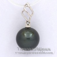 18K Solid White Gold Pendant and 1 Tahitian Pearl Round A 9.7 mm