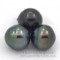 Lot of 3 Tahitian Pearls Ringed D from 13 to 13.3 mm