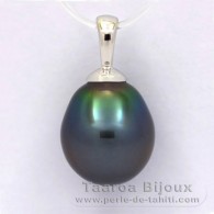 18K Solid White Gold Pendant and 1 Tahitian Pearl Semi-Baroque B 9.5 mm