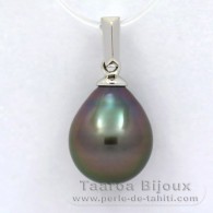 18K Solid White Gold Pendant and 1 Tahitian Pearl Semi-Baroque B 9.4 mm