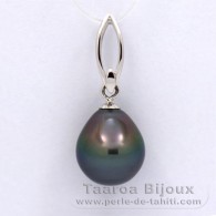18K Solid White Gold Pendant and 1 Tahitian Pearl Semi-Baroque A 11.3 mm