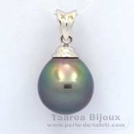 18K Solid White Gold Pendant and 1 Tahitian Pearl Semi-Baroque B 11.2 mm