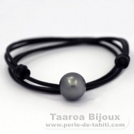 Leather Necklace and 1 Tahitian Pearl Round C 14.4 mm