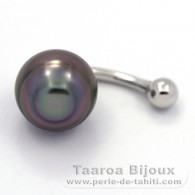 Rhodiated Sterling Silver Piercing and 1 Tahitian Pearl Ringed B 11.1 mm