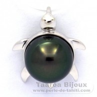 18K Solid White Gold Pendant and 1 Tahitian Pearl Round B 9.5 mm