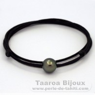 Waxed cotton Necklace and 1 Tahitian Pearl Round C 10.3 mm