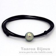 Waxed cotton Necklace and 1 Tahitian Pearl Round C 11.6 mm