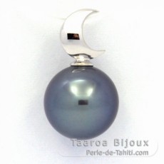 18K Solid White Gold Pendant and 1 Tahitian Pearl Round B+ 10.5 mm