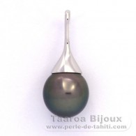 Rhodiated Sterling Silver Pendant and 1 Tahitian Pearl Semi-Baroque C 12.1 mm