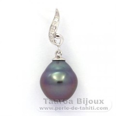 Rhodiated Sterling Silver Pendant and 1 Tahitian Pearl Semi-Baroque B 10.2 mm