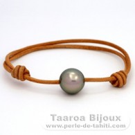 Leather Bracelet and 1 Tahitian Pearl Round C 13.2 mm