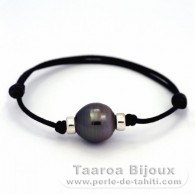 Waxed Cotton Bracelet and 1 Tahitian Pearl Ringed C 13.4 mm