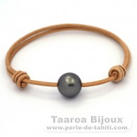 Leather Bracelet and 1 Tahitian Pearl Round C 12 mm