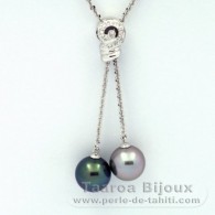 Rhodiated Sterling Silver Necklace and 2 Tahitian Pearls Round C+ 11.5 and 11.6 mm