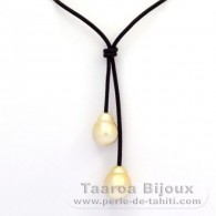 Leather Necklace and 2 Australian Pearls Semi-Baroque C 13.8 and 14.6 mm