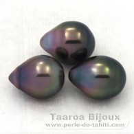 Lot of 3 Tahitian Pearls Semi-Baroque B from 9.3 to 9.5 mm