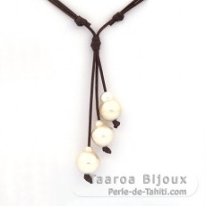 Leather Necklace and 3 Australian Pearls Baroque C from 13.6 to 14.9 mm