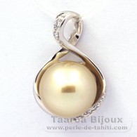 Rhodiated Sterling Silver Pendant and 1 Tahitian Australian Pearl Round C 10.9 mm