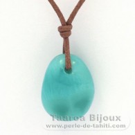 Waxed cotton Necklace and 1 Larimar - 19.5 x 15.5 x 9 mm - 4.3 gr