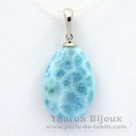 Rhodiated Sterling Silver Pendant and 1 Larimar - 19 x 13.8 x 5.3 mm - 2.56 gr