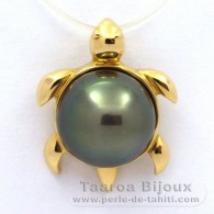 18K solid Gold Pendant and 1 Tahitian Pearl Round B 10.1 mm