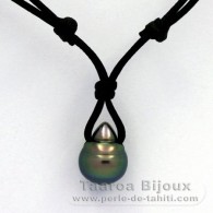 Waxed Cotton Necklace and 1 Tahitian Pearl Ringed C 11.5 mm