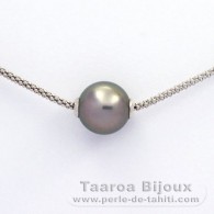 Rhodiated Sterling Silver Necklace and 1 Tahitian Pearl Round C 11.5 mm