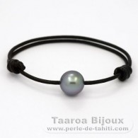 Leather Bracelet and 1 Tahitian Pearl Round C 13 mm