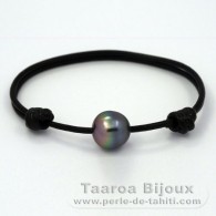 Leather Bracelet and 1 Tahitian Pearl Semi-Baroque C 12.4 mm