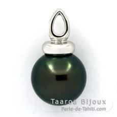 Rhodiated Sterling Silver Pendant and 1 Tahitian Pearl Round C+ 13.5 mm