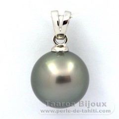 Rhodiated Sterling Silver Pendant and 1 Tahitian Pearl Round C 13.4 mm