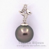 Rhodiated Sterling Silver Pendant and 1 Tahitian Pearl Round C 11.7 mm