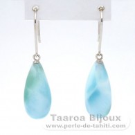 14K White solid Gold Earrings and 2 Larimar - 17.5 x 7.5 mm - 3.05 gr