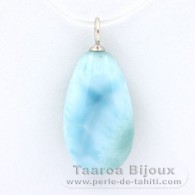 Rhodiated Sterling Silver Pendant and 1 Larimar - 21 x 11.8 x 7.8 mm - 3.19 gr