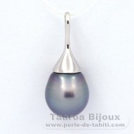 Rhodiated Sterling Silver Pendant and 1 Tahitian Pearl Semi-Baroque C 12.6 mm