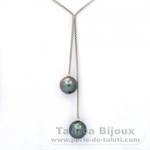 Rhodiated Sterling Silver Necklace and 2 Tahitian Pearls Round C 12.6 and 12.8 mm
