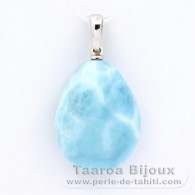 18K Solid White Gold Pendant and 1 Larimar - 22 x 16.8 x 8.4 mm - 4.8 gr