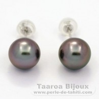 18K Solid White Gold Earrings and 2 Tahitian Pearls Round B 8.7 mm