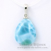 Rhodiated Sterling Silver Pendant and 1 Larimar - 18 x 14.3 x 5.3 mm - 2.2 gr