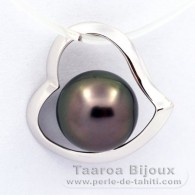 18K Solid White Gold Pendant and 1 Tahitian Pearl Round B 8.1 mm