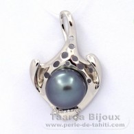 Rhodiated Sterling Silver Pendant and 1 Tahitian Pearl Semi-Baroque C 13.2 mm