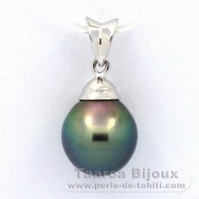 Rhodiated Sterling Silver Pendant and 1 Tahitian Pearl Semi-Baroque B+ 9.7 mm
