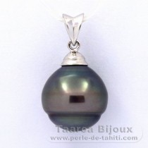 Rhodiated Sterling Silver Pendant and 1 Tahitian Pearl Ringed B 13.1 mm