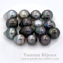 Lot of 15 Tahitian Pearls Ringed C from 8 to 9.9 mm