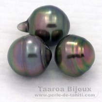 Lot of 3 Tahitian Pearls Ringed B from 10.1 to 10.2 mm