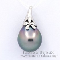 Rhodiated Sterling Silver Pendant and 1 Tahitian Pearl Semi-Baroque C 14.4 mm