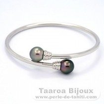Rhodiated Sterling Silver Bracelet and 2 Tahitian Pearls Semi-Baroque B 9.5 and 9.7 mm