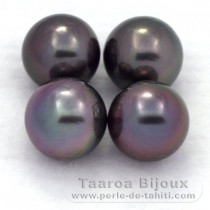 Lot of 4 Tahitian Pearls Round C from 9.1 to 9.4 mm