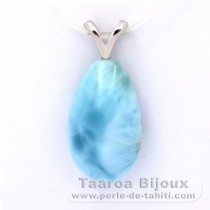 Rhodiated Sterling Silver Pendant and 1 Larimar - 18 x 11 x 7 mm - 2.4 gr